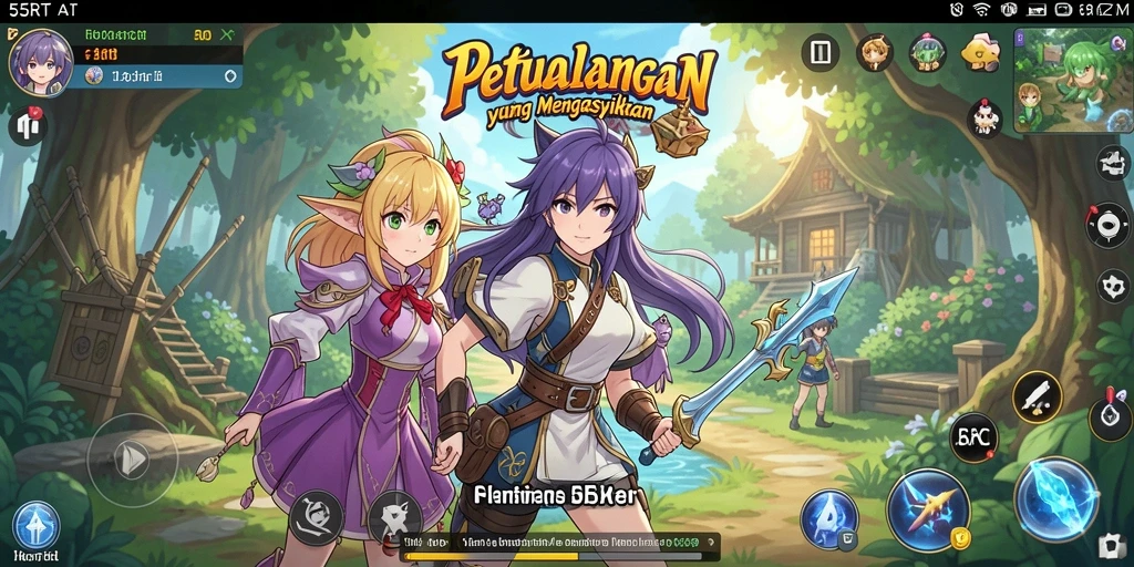 Screenshot gameplay 55RT menampilkan karakter Anime dalam pertarungan epik.