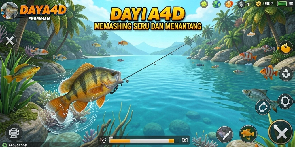 Tampilan gameplay <strong>DAYA4D</strong> memperlihatkan aksi memancing yang mendebarkan.