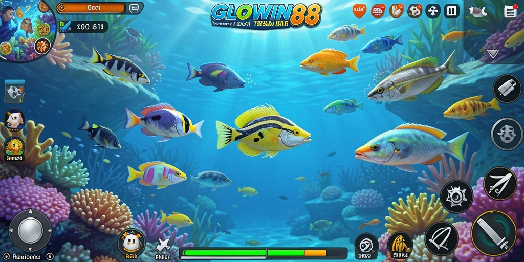 Screenshot utama GLOWIN88 menampilkan aksi menembak ikan yang mengasyikkan.