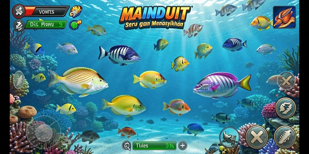 Tampilan gameplay MAINDUIT yang seru saat menangkap ikan.