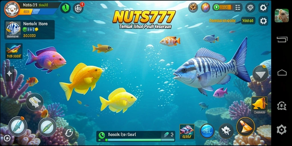 Tampilan gameplay seru NUTS777 saat menembak ikan.